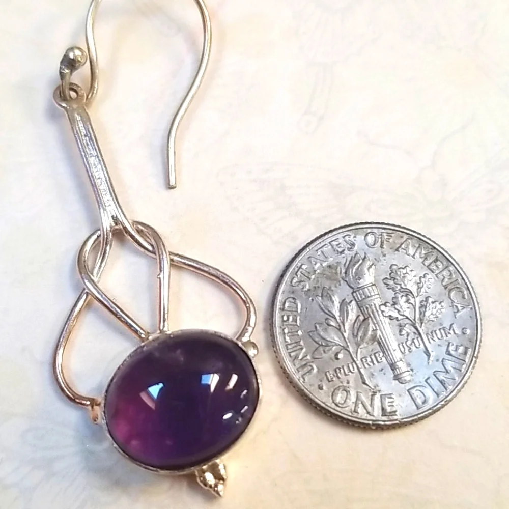 Hand Crafted Amethyst .925 Sterling Silver Hook Pierced Earrings